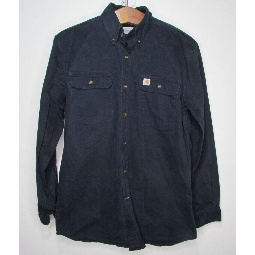 Carhartt Button Front Work Shirt Dark Blue S09 MDT Long Sleeve Size Small